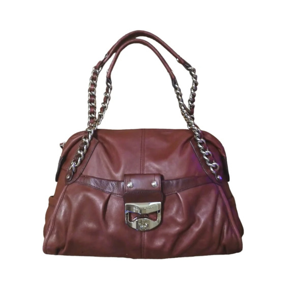 B. Makowsky Purse Cranberry Leather Shoulder Bag Tote Handbag - Picture 14 of 14
